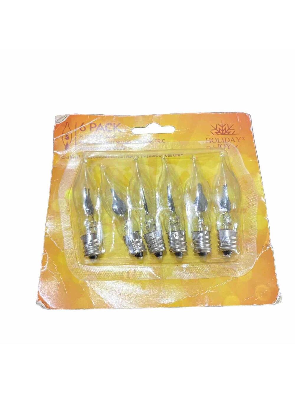 Holiday Joy Flicker Flame Crystal Clear Candelabra Replacement Light Bulbs 6pc
